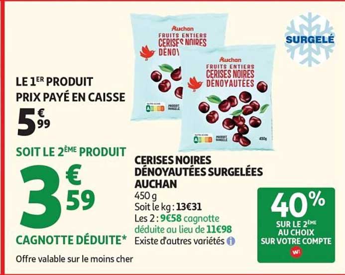Auchan Cerises noires dénoyautées surgelées