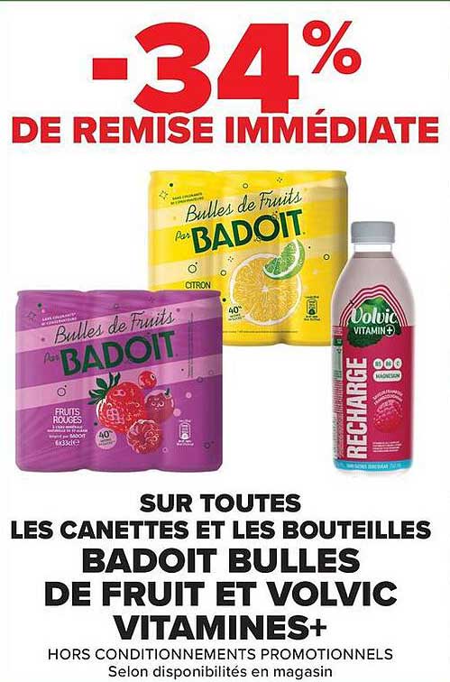 BADOIT BULLES DE FRUIT ET VOLVIC VITAMINES+