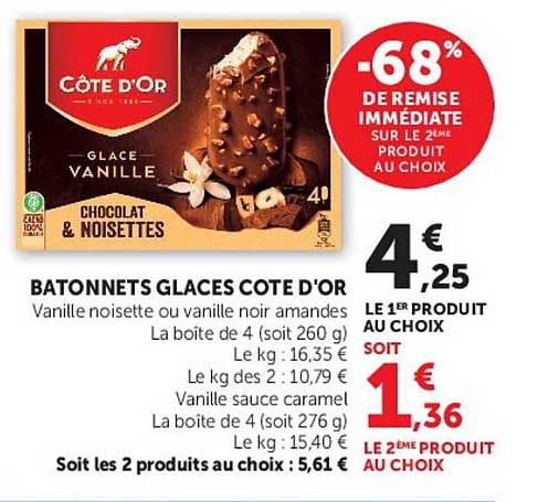 BATONNETS GLACES COTE D'OR
