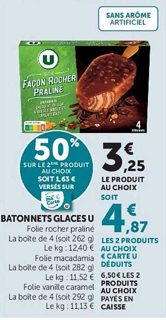 Bâtonnets glacés U Folié rocher praliné