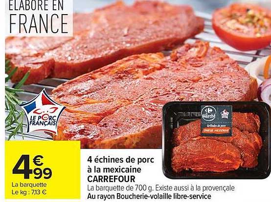 CARREFOUR 4 échine de porc à la mexicaine