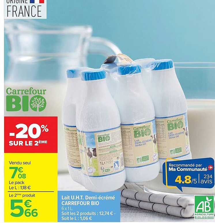 Carrefour BIO Lait U.H.T. Demi-écrémé