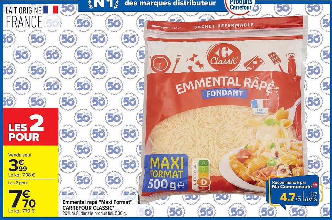 CARREFOUR CLASSIC’ Emmental râpé