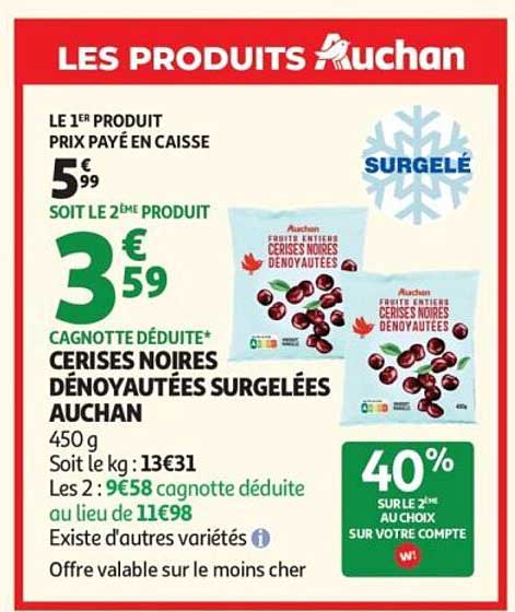 Cerises noires dénoyautées surgelées Auchan