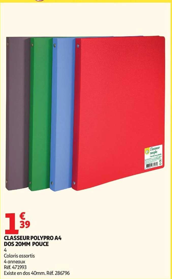 CLASSEUR POLYPRO A4 DOS 20MM POUCE