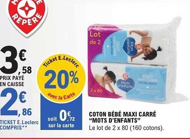 COTON BÉBÉ MAXI CARRÉ "MOTS D'ENFANTS