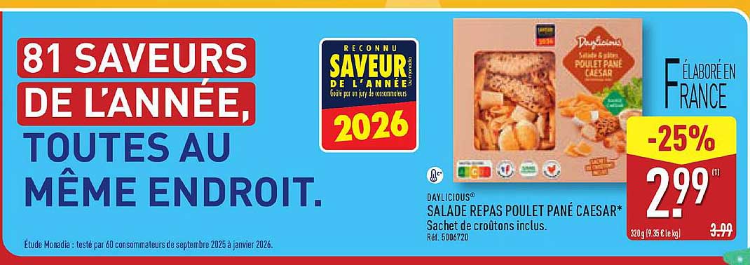 DAYLICIOUS SALADE REPAS POULET PANÉ CAESAR