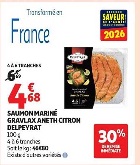 Delpeyrat Saumon mariné Gravlax Aneth citron