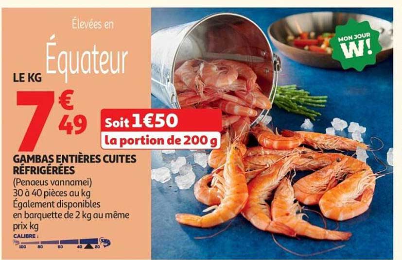 GAMBAS ENTIERES CUITES RÉFRIGÉRÉES