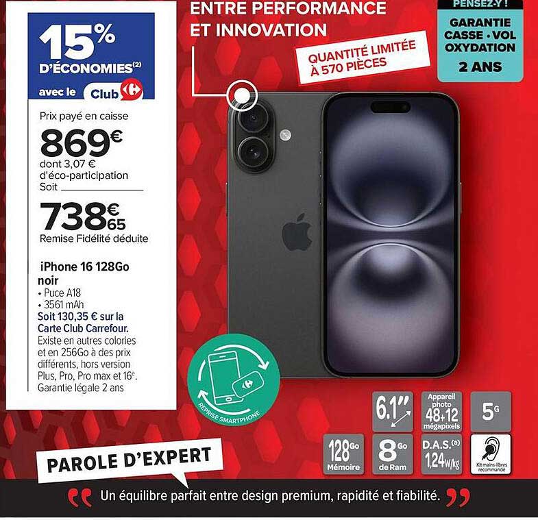 iPhone 16 128Go noir