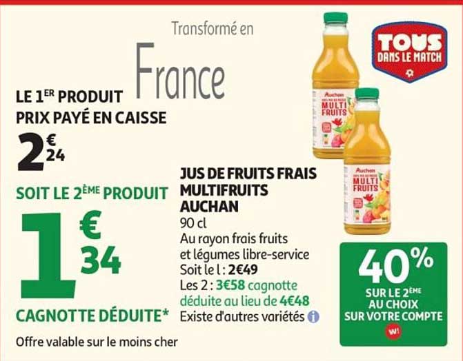 Jus de fruits frais multifruits Auchan