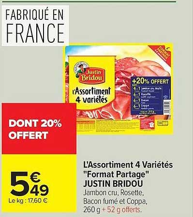 Justin Bridou l'Assortiment 4 Variétés