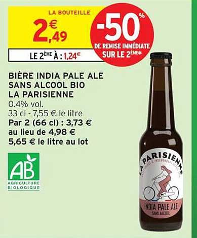 La Parisienne BIERE INDIA PALE ALE SANS ALCOOL BIO