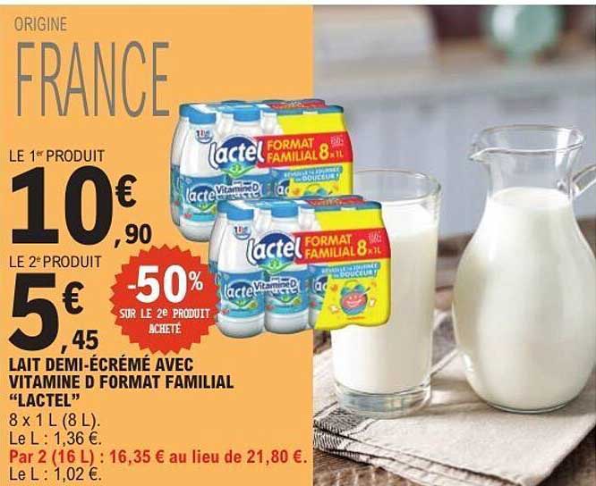 Lactel Lait demi-écrémé avec vitamine D format familial