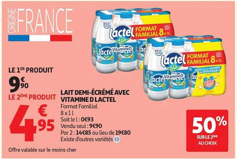 Lactel Lait demi-écrémé avec vitamine D