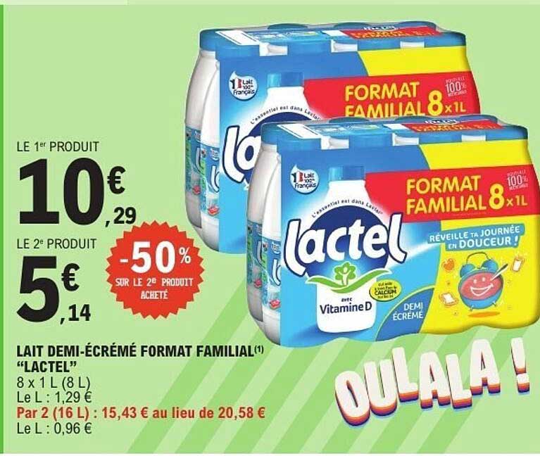 Lactel Lait demi-écrémé format familial