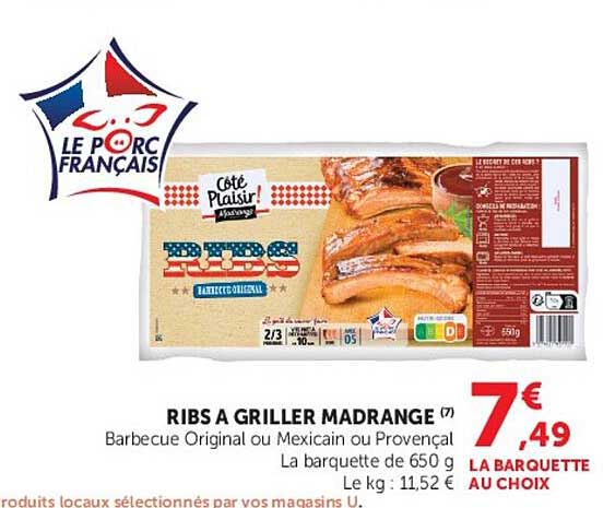 Le Porc Français Ribs à Griller Madrange