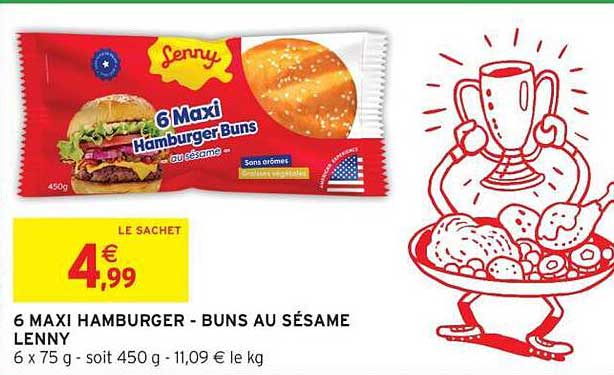Lenny 6 Maxi Hamburger Buns au sésame