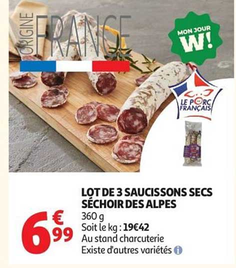 LOT DE 3 SAUCISSONS SECS SÉCHOIR DES ALPES
