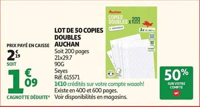 LOT DE 50 COPIES DOUBLES AUCHAN