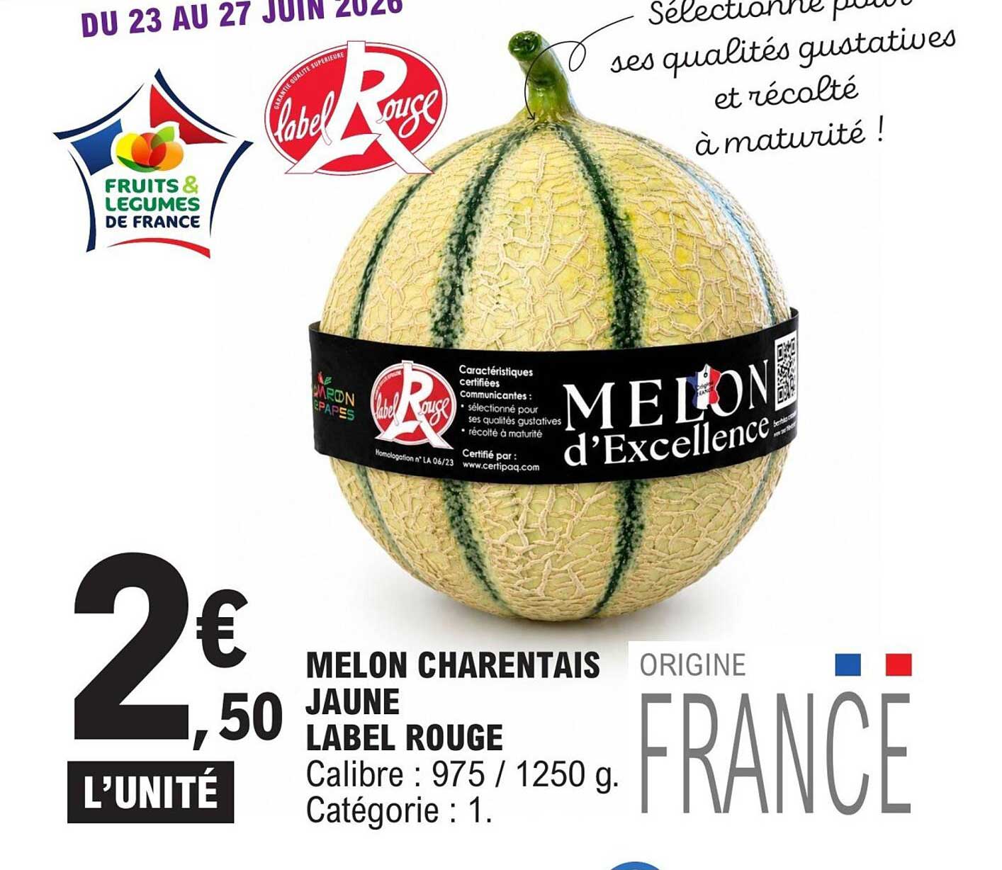 MELON CHARENTAIS JAUNE LABEL ROUGE