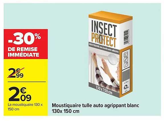 Moustiquaire tulle auto agrippant blanc 130x150 cm