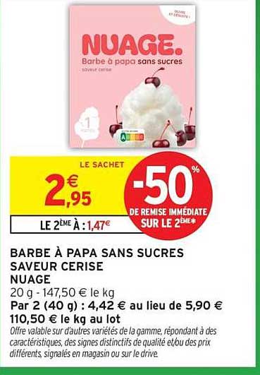 NUAGE Barbe à papa sans sucres saveur cerise