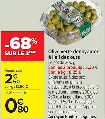 Olive verte dénoyautée à l’ail des ours