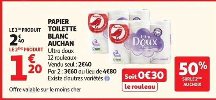 PAPIER TOILETTE BLANC AUCHAN
