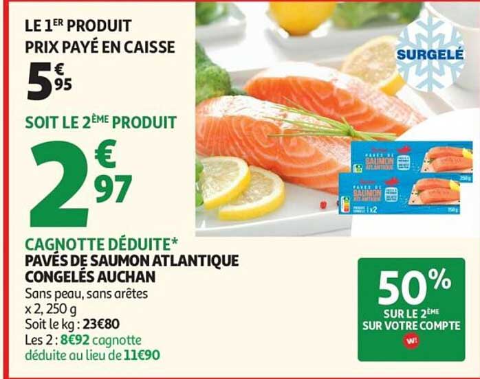 Pavés de saumon atlantique congelés Auchan