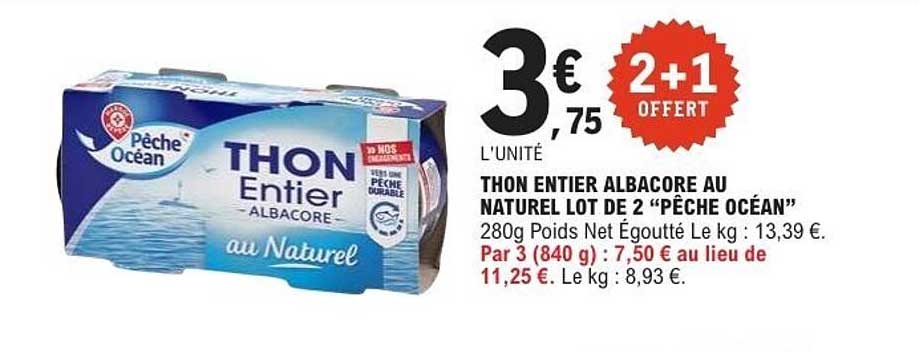 Pêche Océan Thon Entier Albacore au Naturel