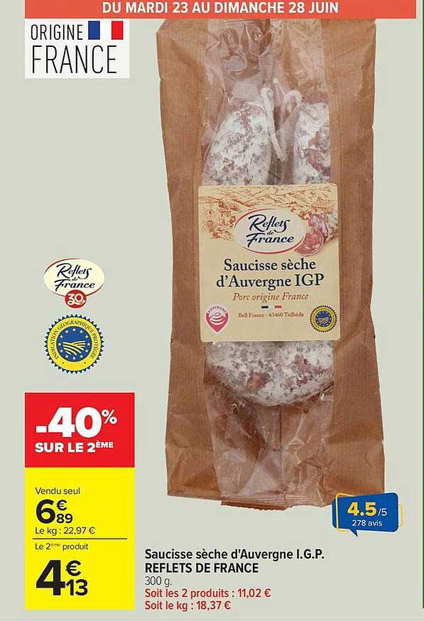 Reflets de France Saucisse sèche d'Auvergne IGP
