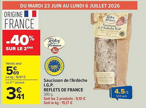 Reflets de France Saucisson de l'Ardèche I.G.P