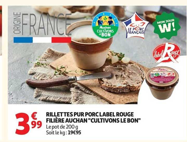 Rillettes pur porc label rouge filière Auchan "Cultivons le bon