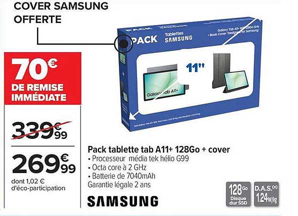 Samsung Pack tablette tab A11+ 128Go + cover