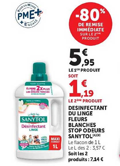 SANYTOL Désinfectant linge fleurs blanches stop odeurs