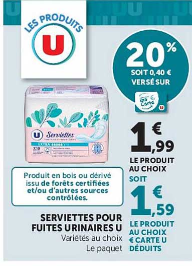 SERVIETTES POUR FUITES URINAIRES U
