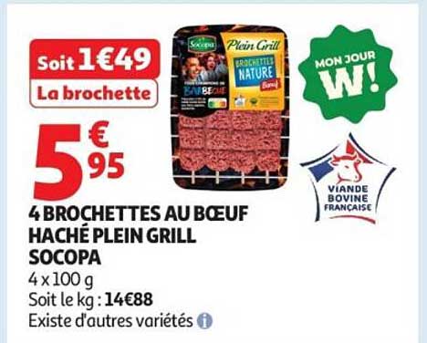 SOCOPA 4 BROCHETTES AU BOEUF HACHÉ PLEIN GRILL