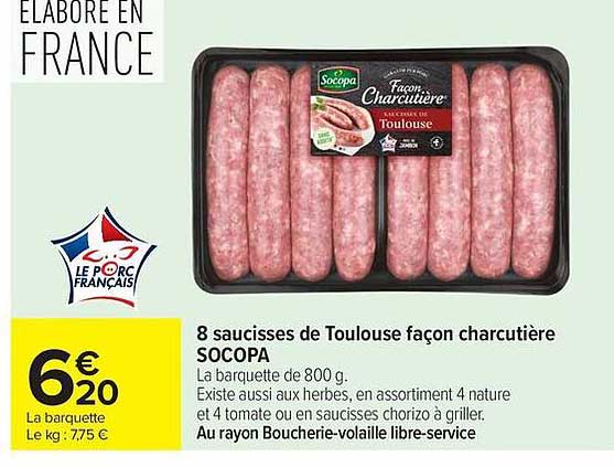 Socopa 8 saucisses de Toulouse façon charcutière