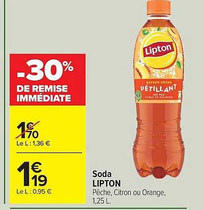 Soda LIPTON Pêche, Citron ou Orange