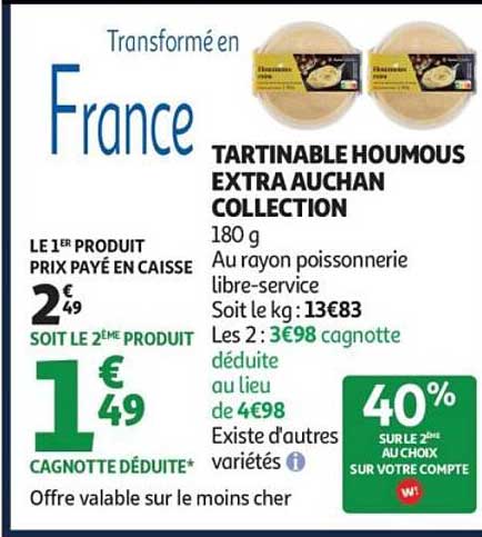 TARTINABLE HOUMOUS EXTRA AUCHAN COLLECTION