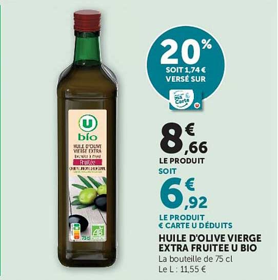 U bio Huile d'olive vierge extra fruitée U bio