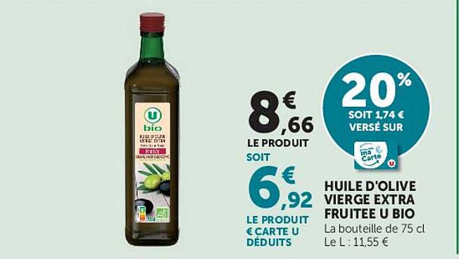U bio HUILE D'OLIVE VIERGE EXTRA FRUITEE U BIO