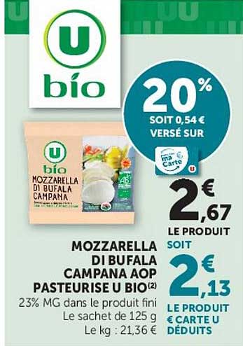 U bio Mozzarella Di Bufala Campana AOP Pasteurisée au BIO
