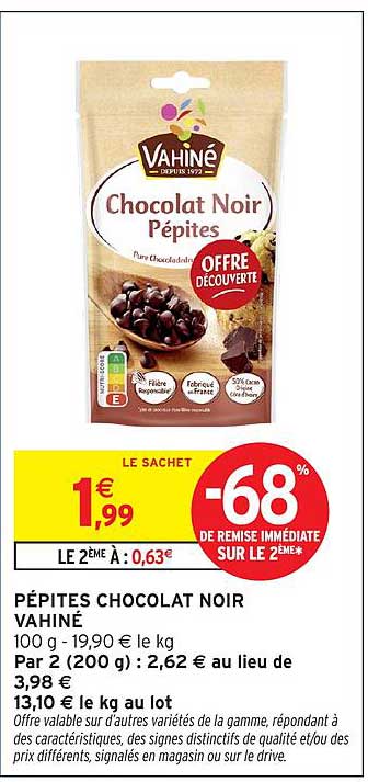 Vahiné Chocolat Noir Pépites
