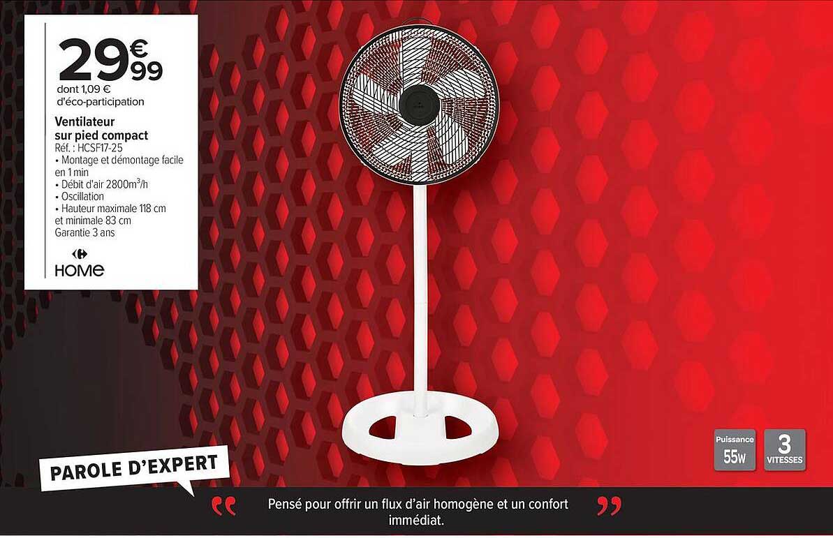 Ventilateur sur pied compact