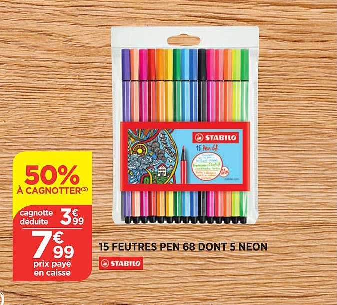 15 feutres pen 68 dont 5 néon stabilo