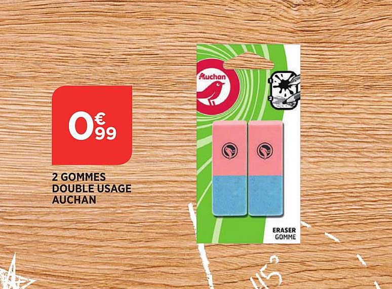 2 gommes double usage auchan
