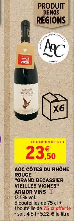 aoc côtes du rhône rouge "grand bécassier vieilles vignes" armor vins