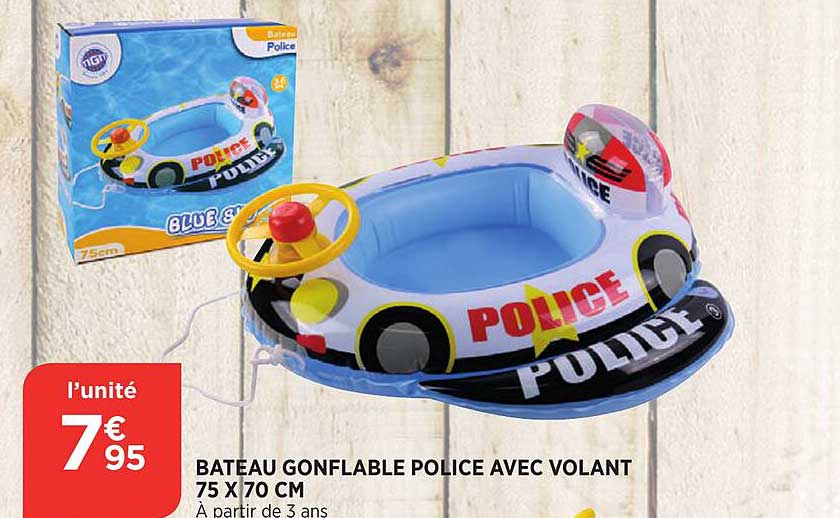 bateau gonflable police avec volant 75 x 70 cm